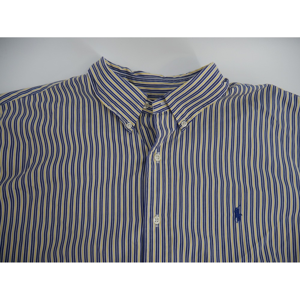 Ralph Lauren Vintage Shirt XXL Blue Yellow Stripe Classic Fit Oxford EUC
